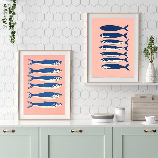 Retro Mackerel Vintage Pink Canvas Print Wall Art