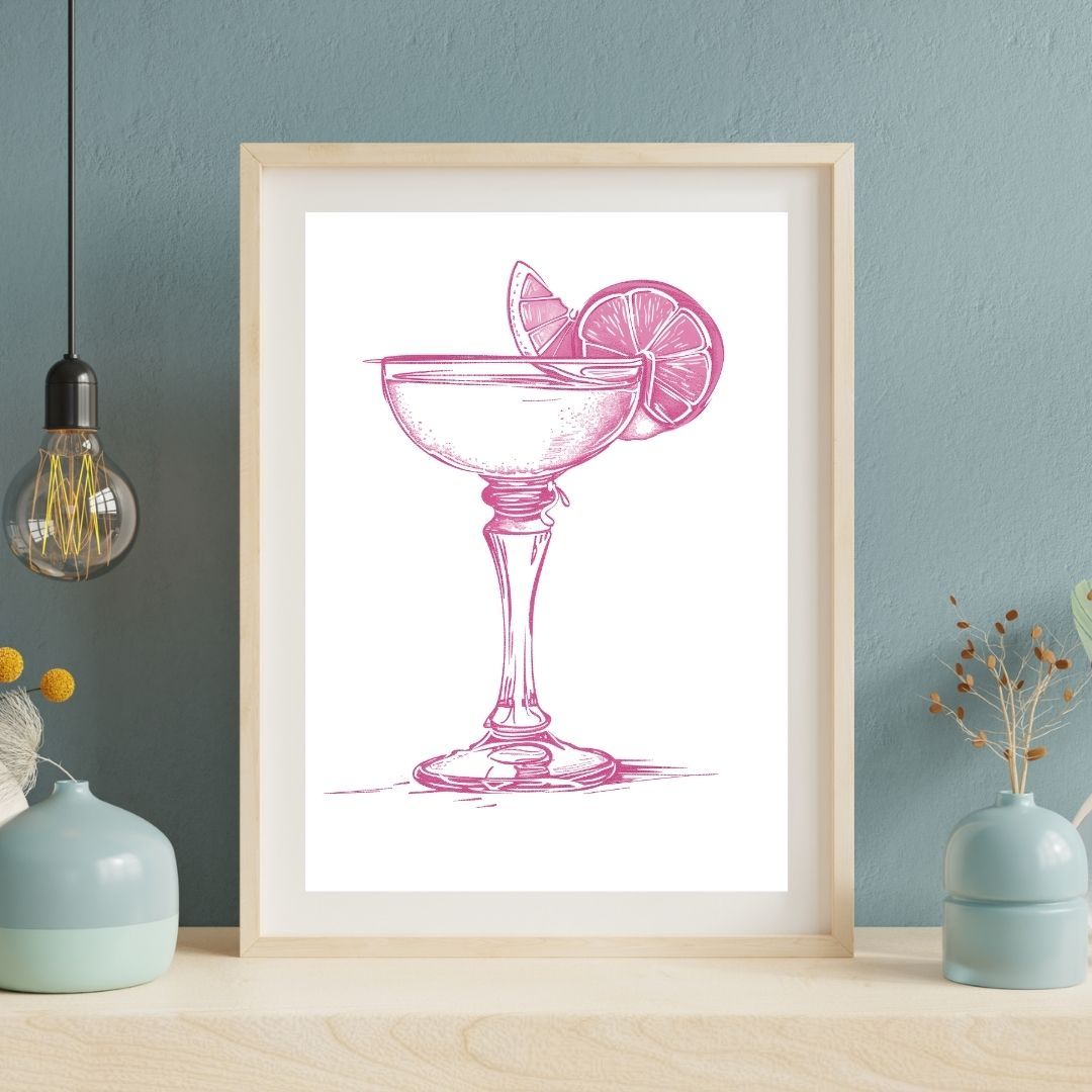 Retro Pink Martini Cocktail Minimalist Drinks Canvas Print Art