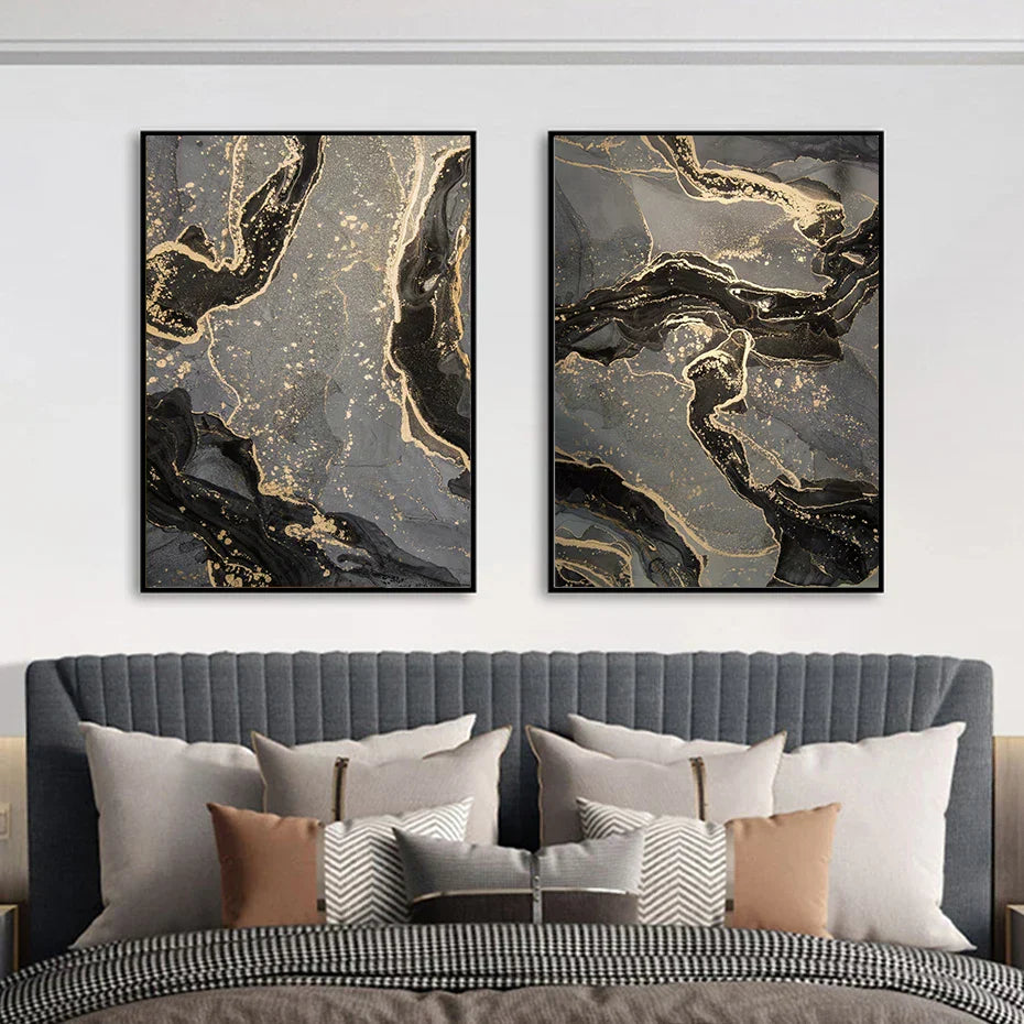 Abstract Black Gray Liquid Marble Print Wall Art