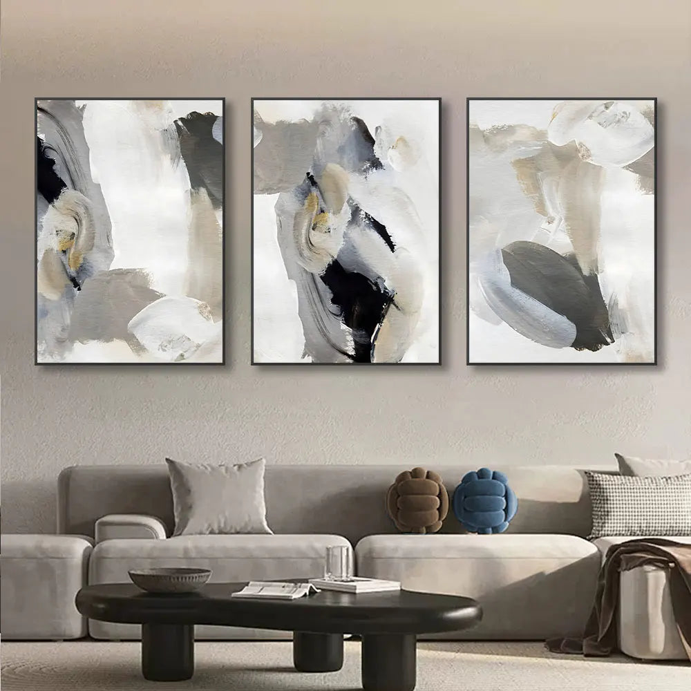Abstract Brush Strokes Black White Wall Art Canvas Prints