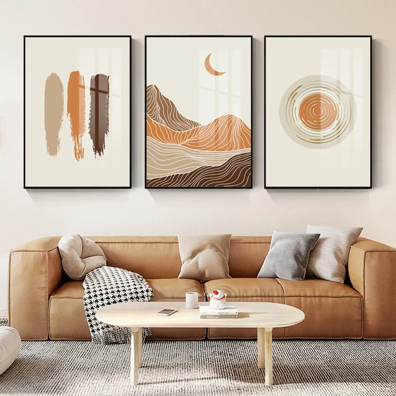Abstract Pastel Landscape Sun Moon Boho Wall Art Canvas Prints