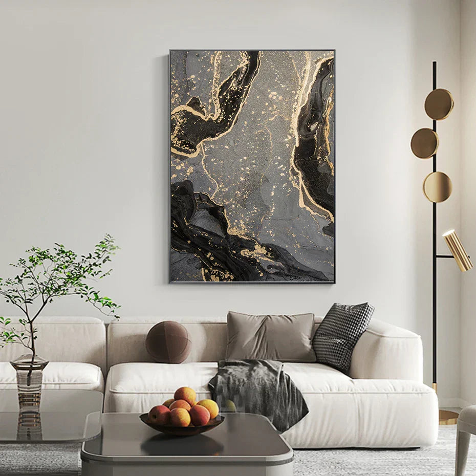 Abstract Black Gray Liquid Marble Print Wall Art