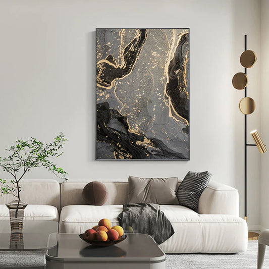 Abstract Black Gray Liquid Marble Print Wall Art