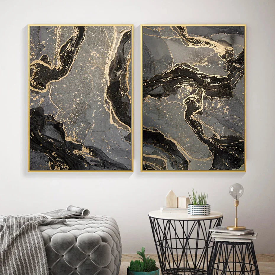 Abstract Black Gray Liquid Marble Print Wall Art