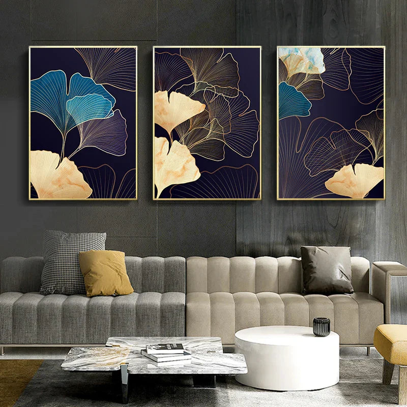 Botanical Tropical Blue Ginkgo Leaves Wall Art Canvas Prints