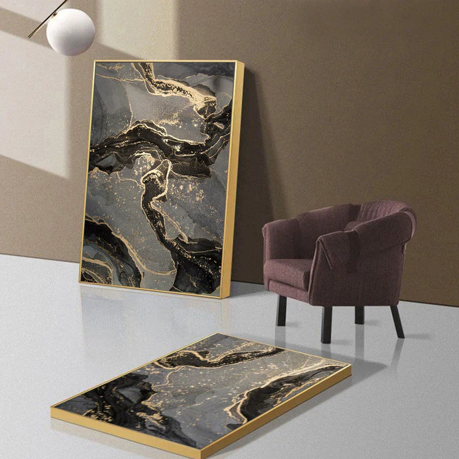 Abstract Black Gray Liquid Marble Print Wall Art