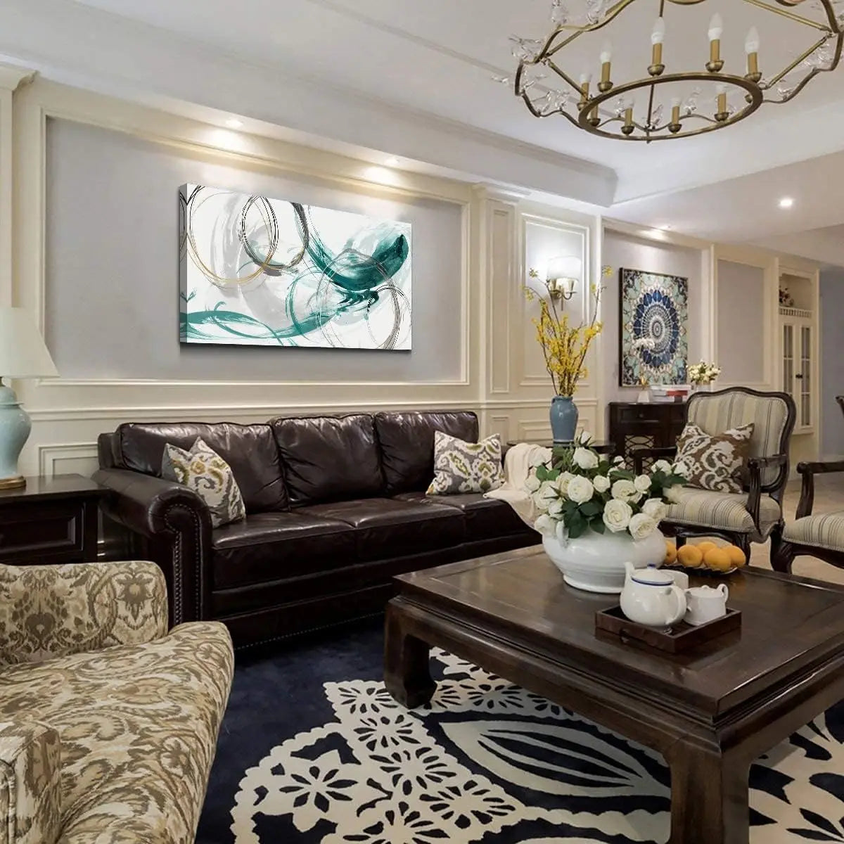 Abstract Golden Green Flowing Wall Art Canvas Prints