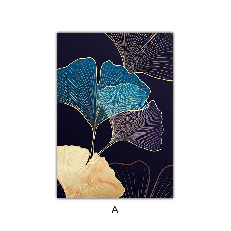 Botanical Tropical Blue Ginkgo Leaves Wall Art Canvas Prints