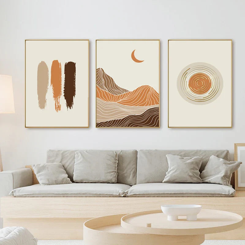 Abstract Pastel Landscape Sun Moon Boho Wall Art Canvas Prints