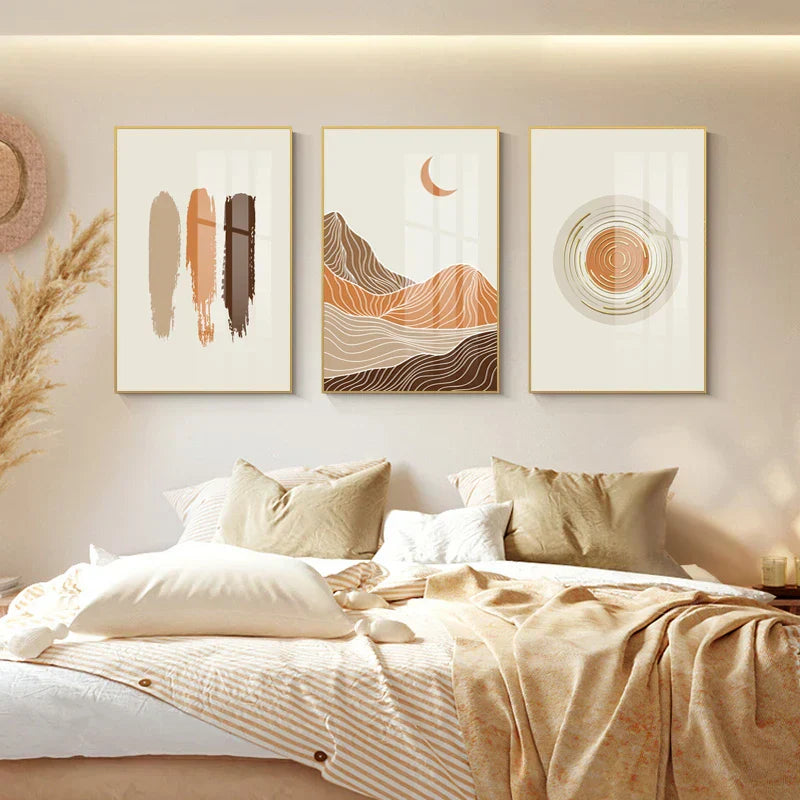 Abstract Pastel Landscape Sun Moon Boho Wall Art Canvas Prints