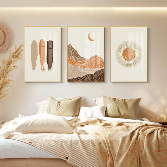 Abstract Pastel Landscape Sun Moon Boho Wall Art Canvas Prints