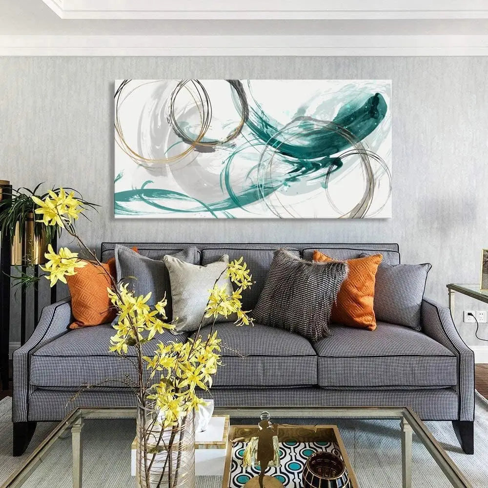 Abstract Golden Green Flowing Wall Art Canvas Prints