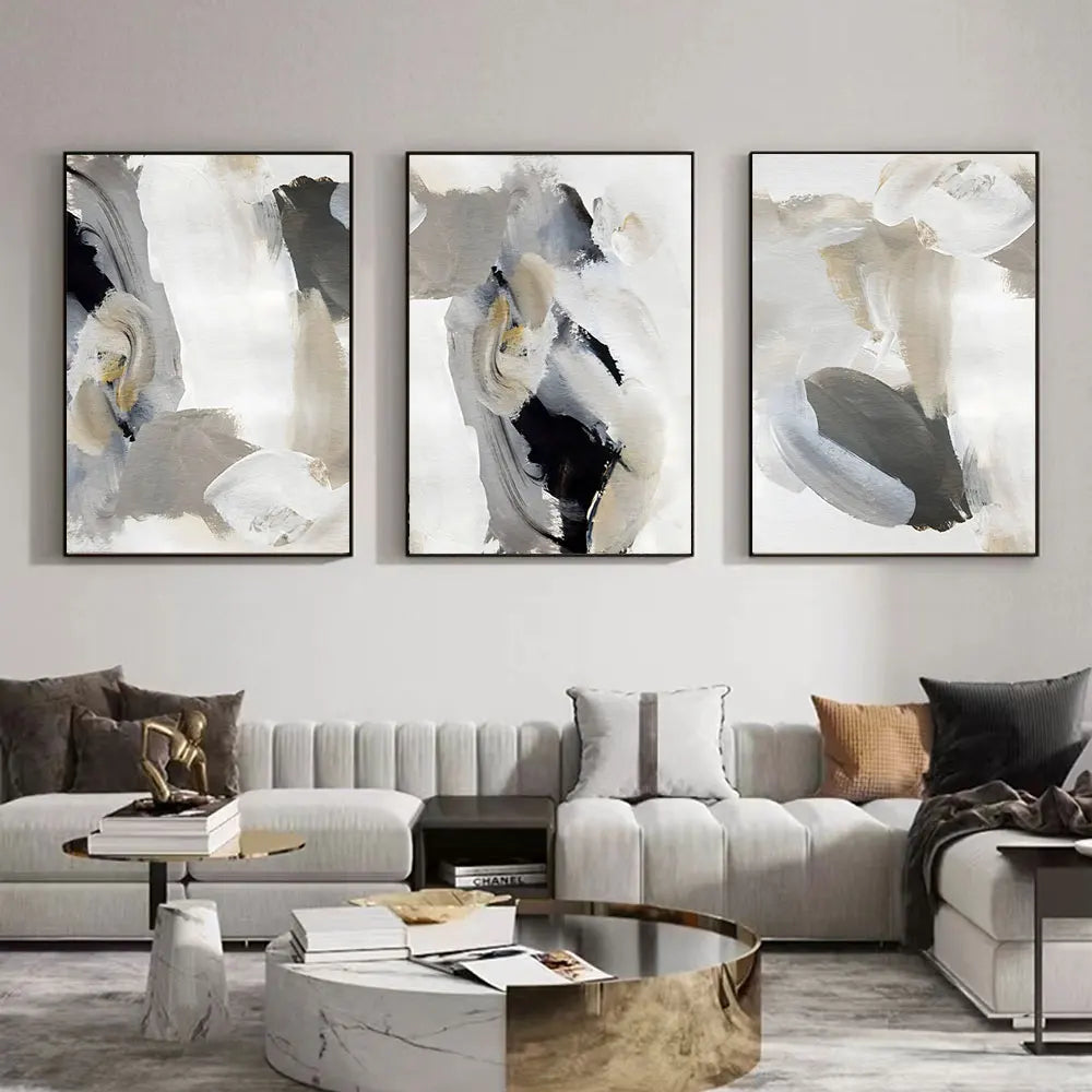 Abstract Brush Strokes Black White Wall Art Canvas Prints