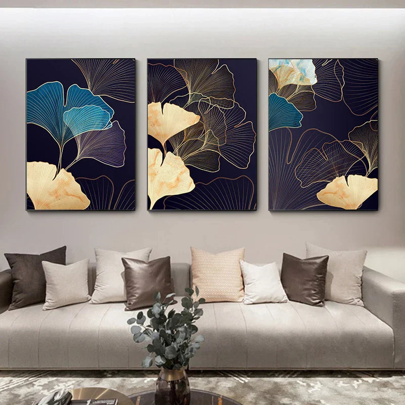Botanical Tropical Blue Ginkgo Leaves Wall Art Canvas Prints