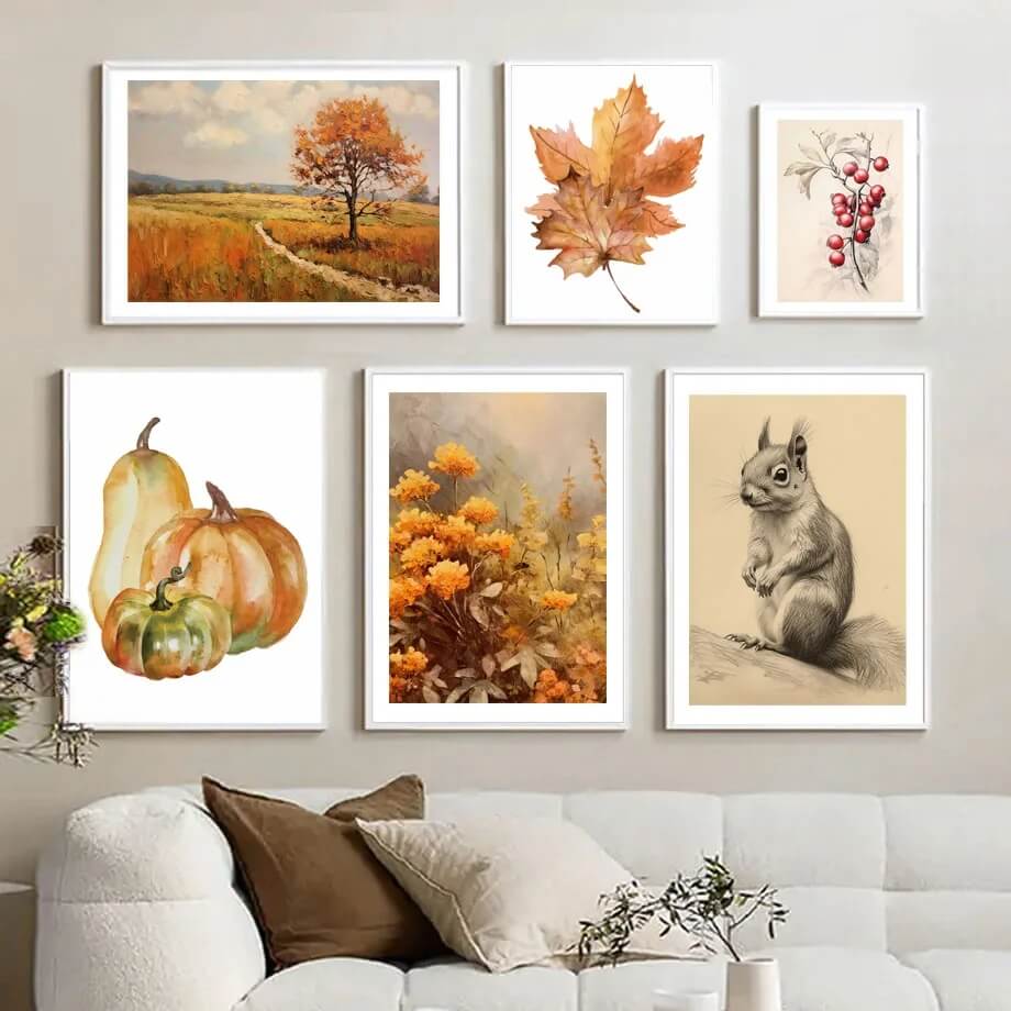 Squirrel Butterfly Pumpkin Rustic Autumn Wall Art
