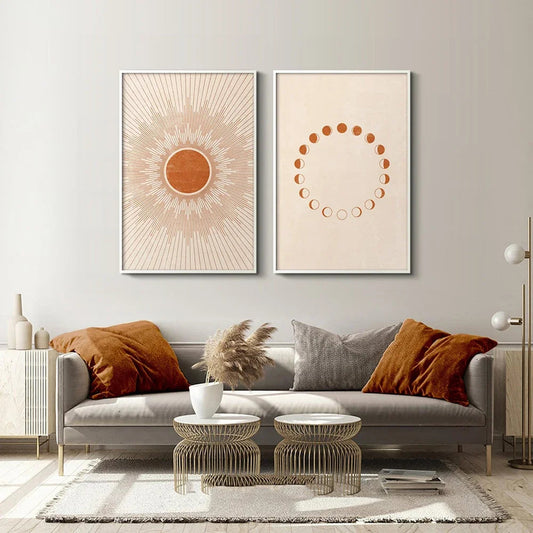 Mid Century Sun Moon Boho Canvas Print Wall Art