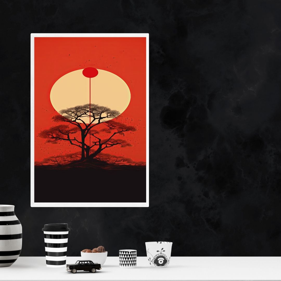 Sun and Sakura Japandi Minimalist Wall Art