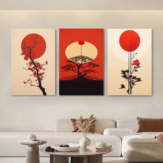 Sun and Sakura Japandi Minimalist Wall Art