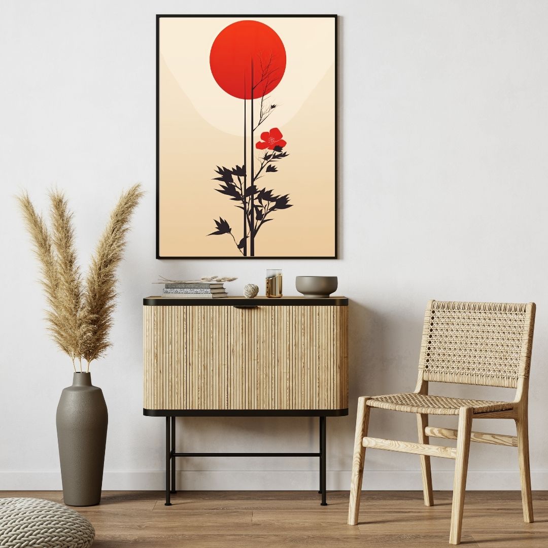 Sun and Sakura Japandi Minimalist Wall Art