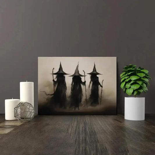 Three Witches Halloween Retro Dark Canvas Prints