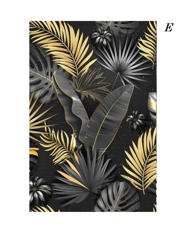 Tropical Golden Leaves Black Canvas Print