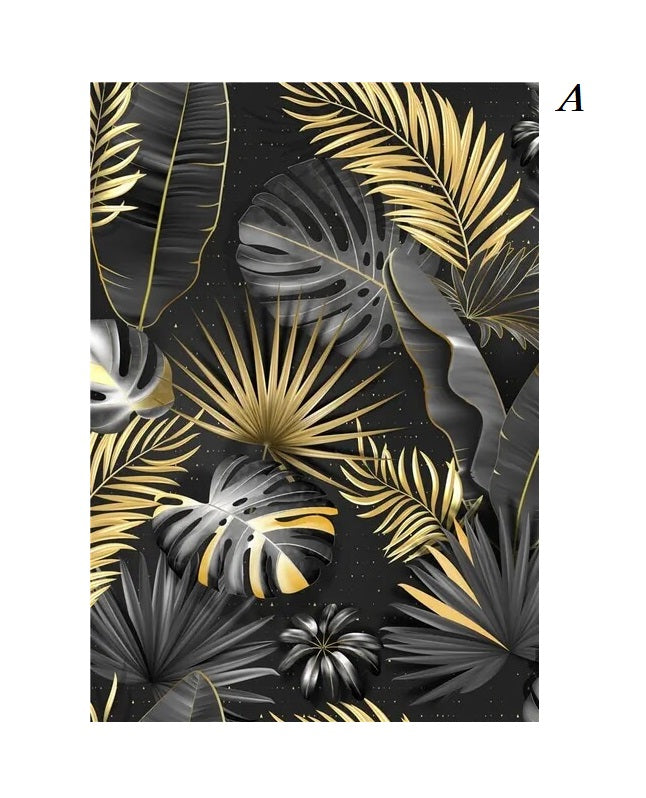 Tropical Golden Leaves Black Canvas Print