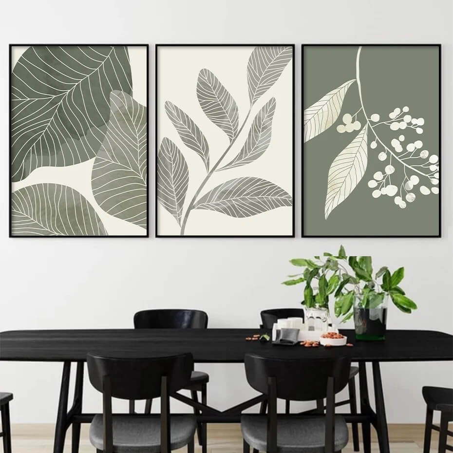 Tropical Green Leaves Boho Canvas Prints
