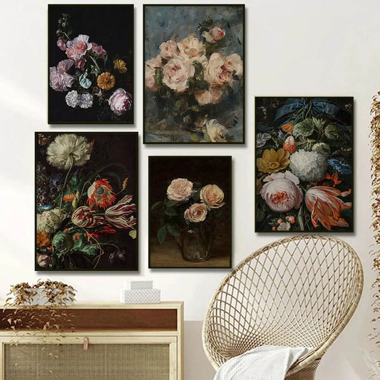 Vintage Antique Dark Academia Flowers Roses Wall Art