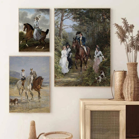 Vintage Equestrian Rustic Woman Horse Ride Antique Canvas Prints