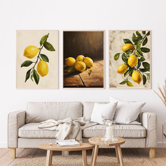 Vintage Lemon Fruits Retro Kitchen Canvas Wall Art