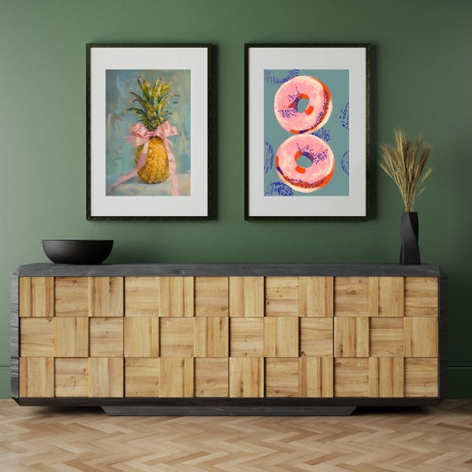 Retro Pink Donut Pineapple Vintage Food Canvas Wall Art