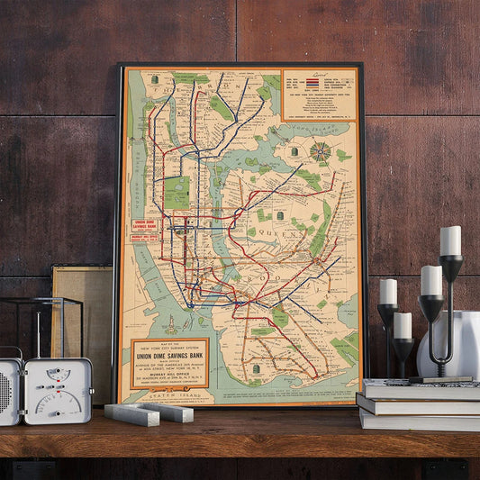 Vintage City Map Wall Art Subway New York Map Canvas Print