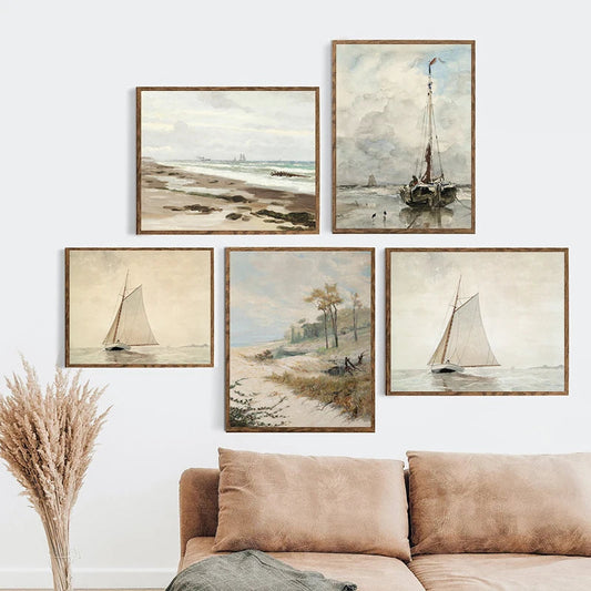 Vintage Seascape Ship Nautical Canvas Print