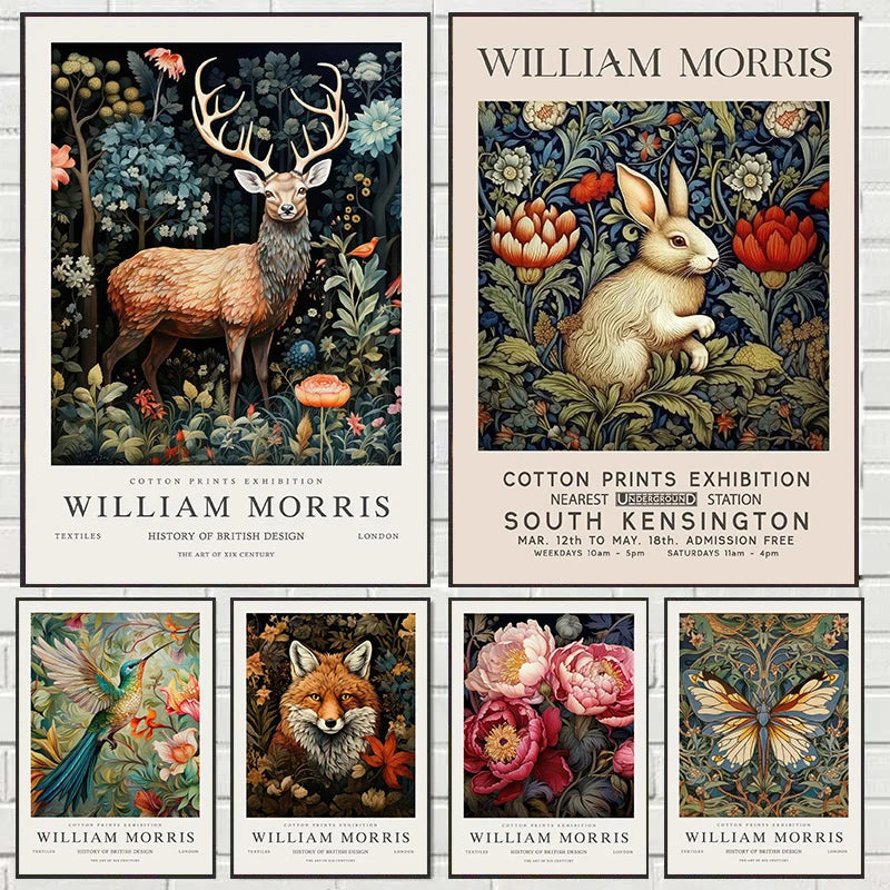 Vintage William Morris Exhibition Wall Art Butterfly Fox Deer Rabbit Canvas Prints
