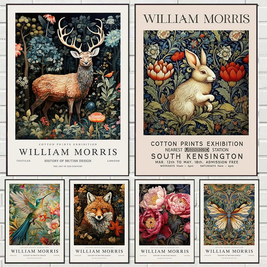 Vintage William Morris Exhibition Wall Art Butterfly Fox Deer Rabbit Canvas Prints