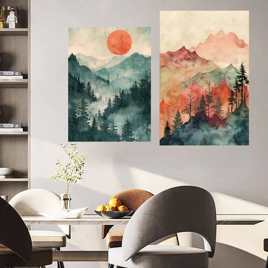 Watercolor Abstract Japandi Landscape Sunrise Wall Art Canvas Print