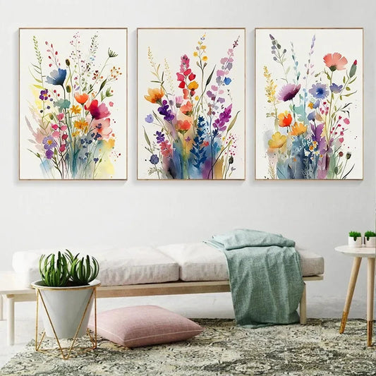 Colorful Watercolor Flowers Abstract Wall Art Canvas Prints