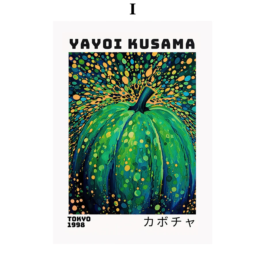 Whimsical Woodland Mushrooms Trees Floral Motifs Inspired by Yayoi Kusama Canvas Wall Art