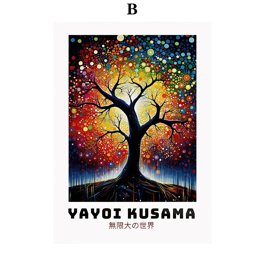 Whimsical Woodland Mushrooms Trees Floral Motifs Inspired by Yayoi Kusama Canvas Wall Art