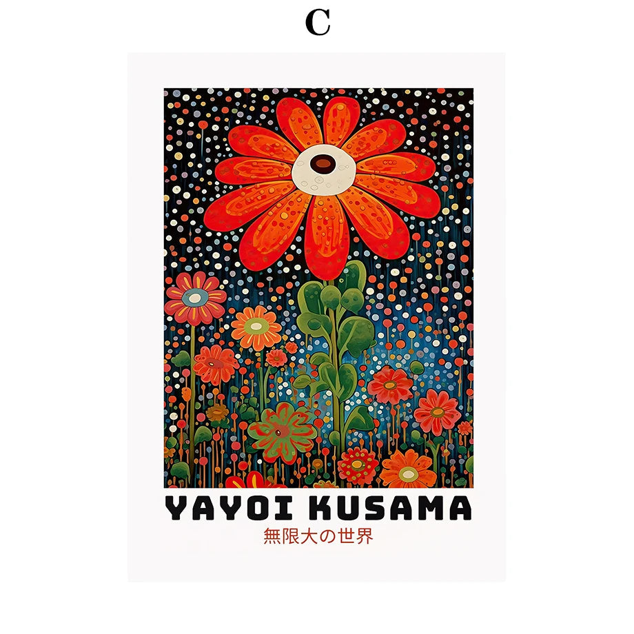 Whimsical Woodland Mushrooms Trees Floral Motifs Inspired by Yayoi Kusama Canvas Wall Art