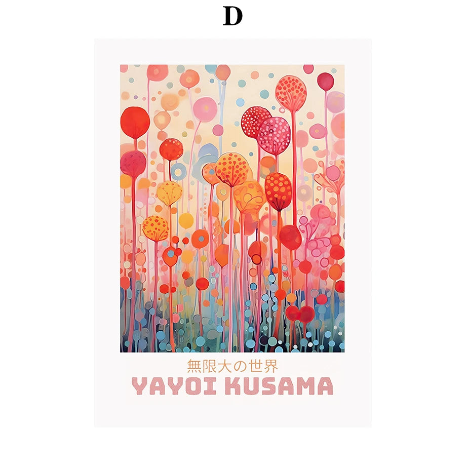 Whimsical Woodland Mushrooms Trees Floral Motifs Inspired by Yayoi Kusama Canvas Wall Art