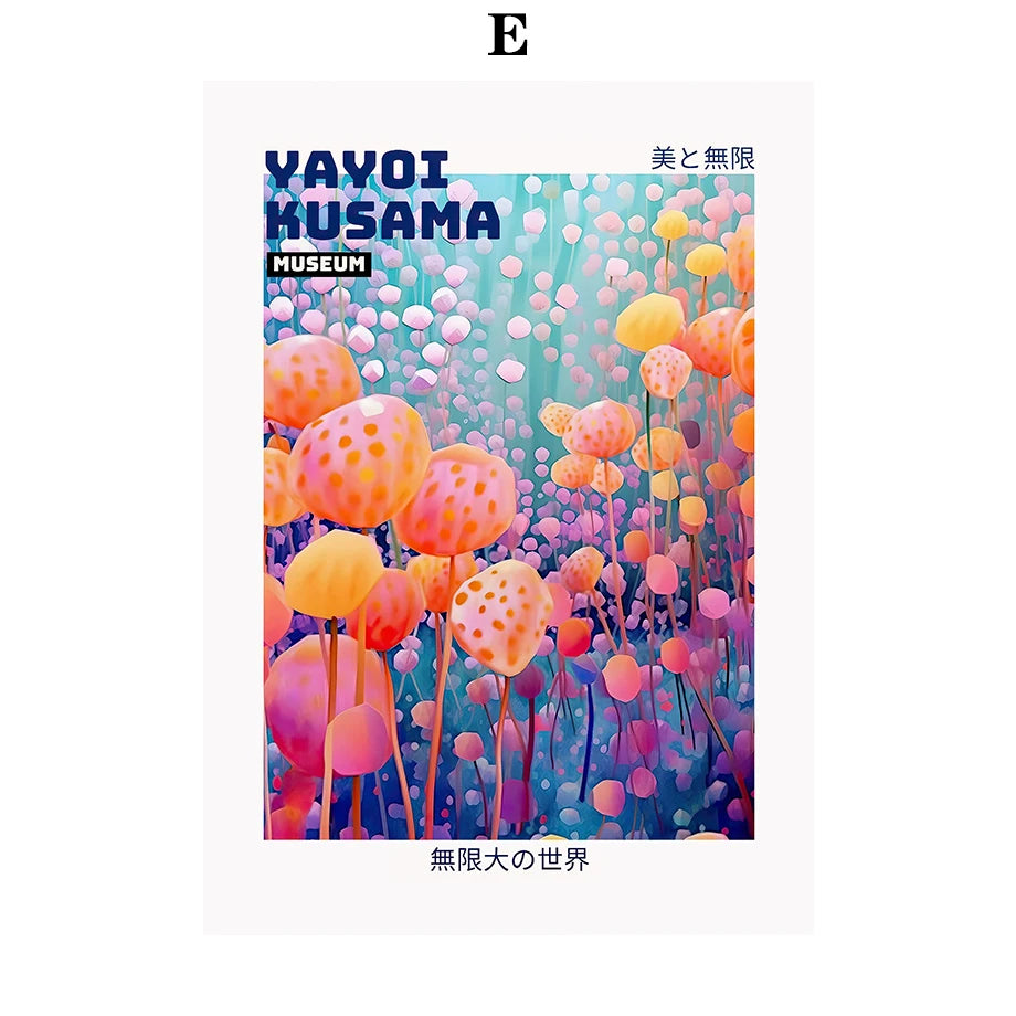 Whimsical Woodland Mushrooms Trees Floral Motifs Inspired by Yayoi Kusama Canvas Wall Art