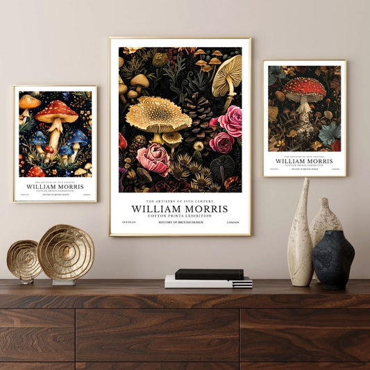 Woodland Mushrooms Motif Vintage William Morris Wall Art Canvas Prints