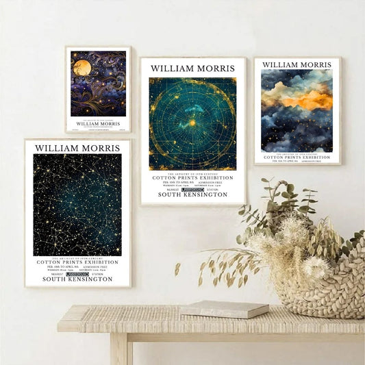 Galaxy Stars Moon Celestial William Morris Wall Art Canvas Prints