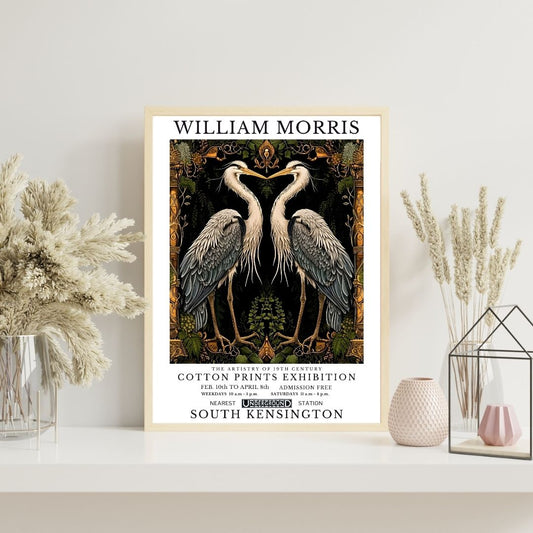 William Morris Crane Heron Vintage Birds Wall Art Canvas Print