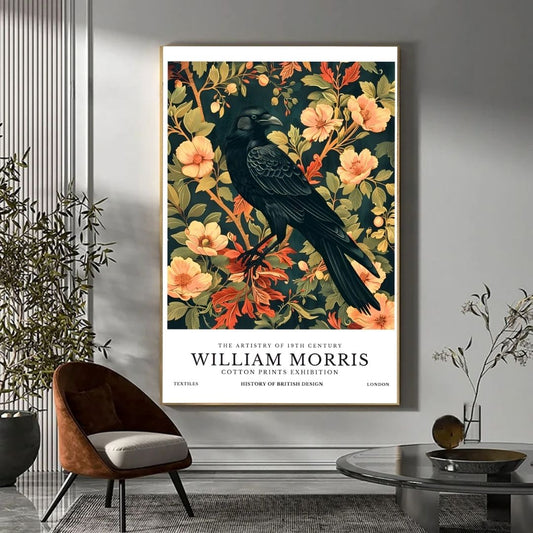 Crow Raven Pheasant Falcon Floral William Morris Wall Art Canvas Prints