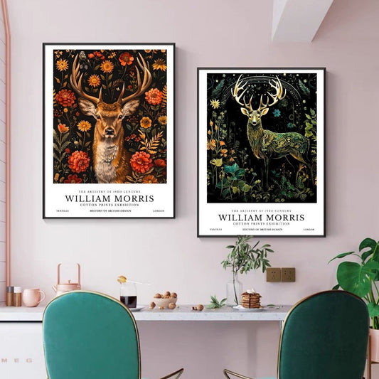 Woodland Animal William Morris Deer Wall Art Canvas Print
