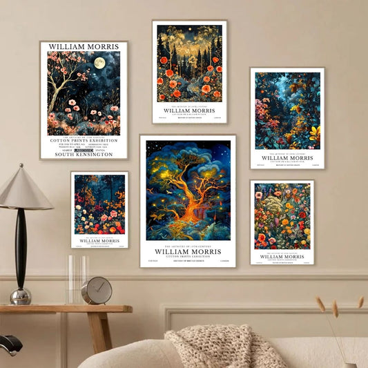Night Moon Sky Vintage William Morris Wall Art Canvas Prints