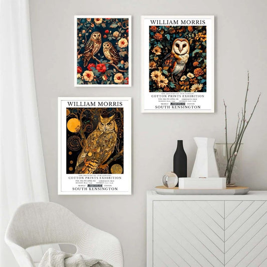 William Morris Owl Vintage Bird Wall Art Canvas Prints