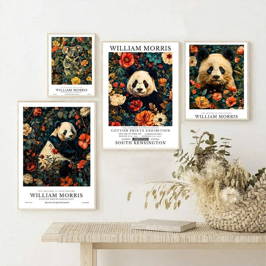 Panda and Koala Vintage Animal William Morris Wall Art Canvas Prints